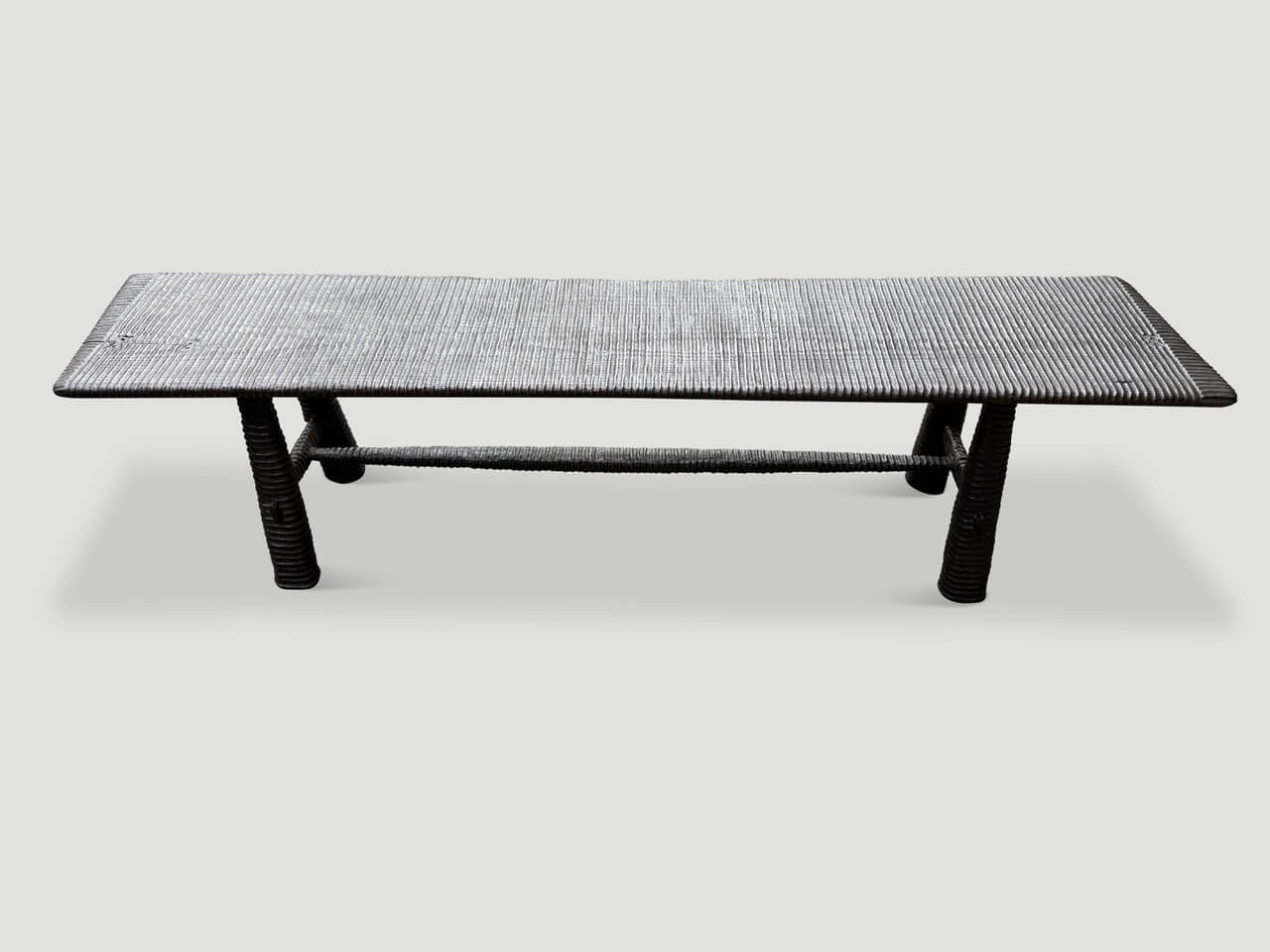IMPRESSIVE HAND CARVED ESPRESSO STAINED TEAK BENCH