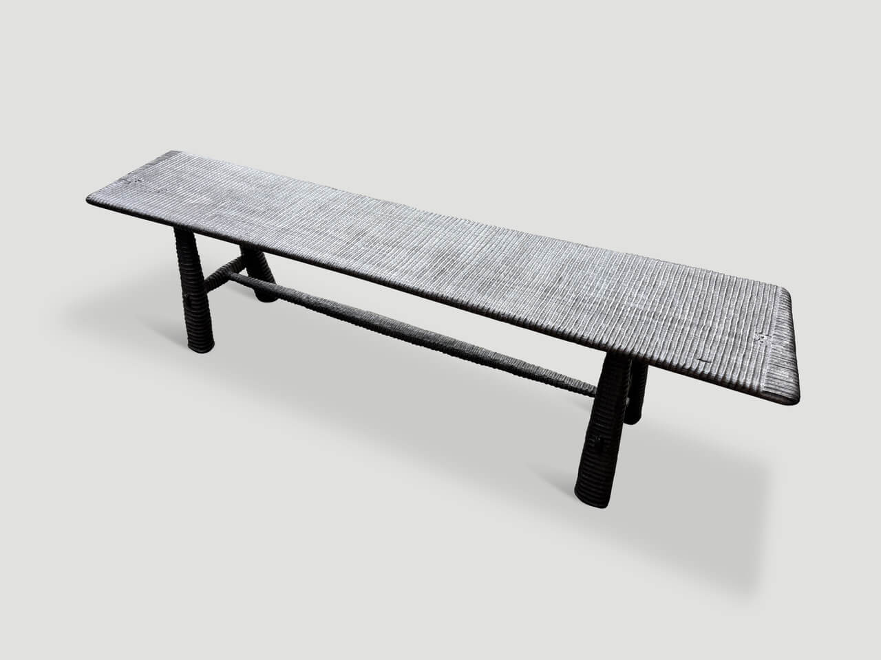 IMPRESSIVE HAND CARVED ESPRESSO STAINED TEAK BENCH