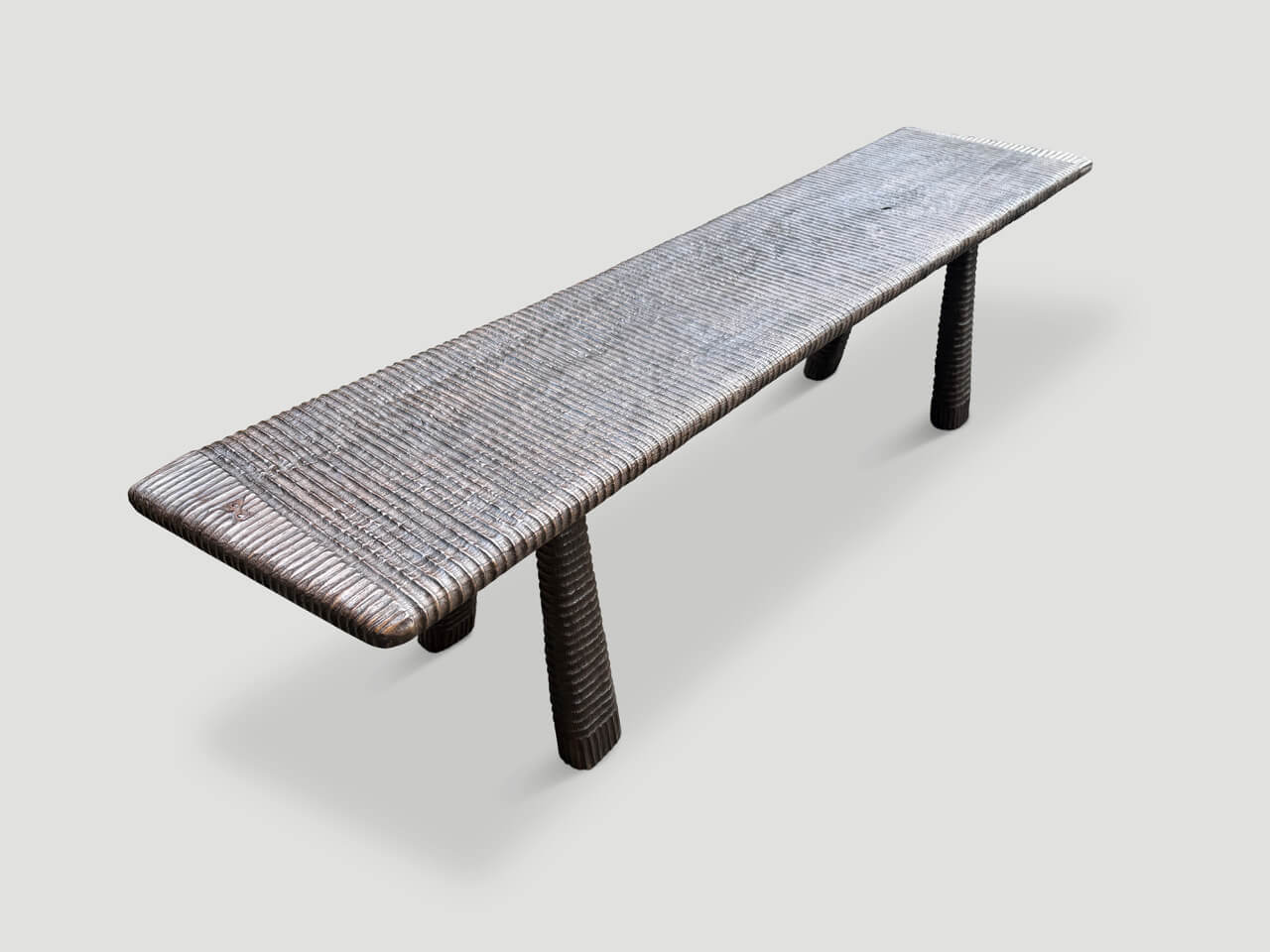 IMPRESSIVE MINIMALIST HAND CARVED TEAK BENCH