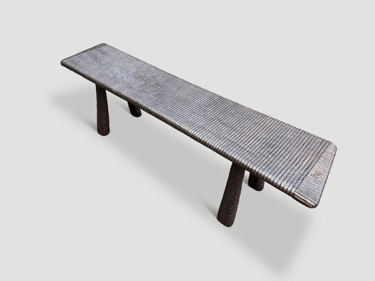 IMPRESSIVE MINIMALIST HAND CARVED TEAK BENCH