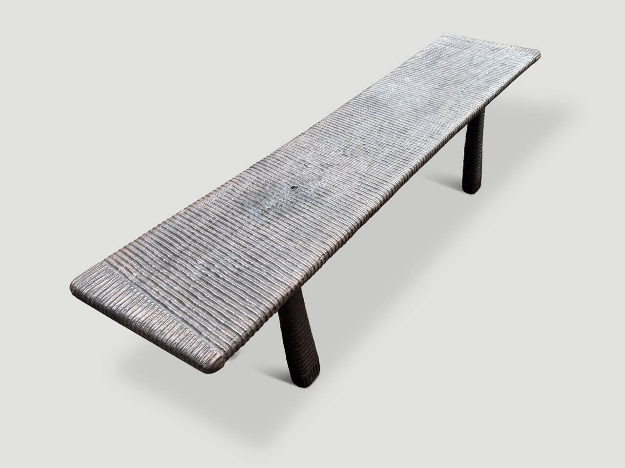 IMPRESSIVE MINIMALIST HAND CARVED TEAK BENCH
