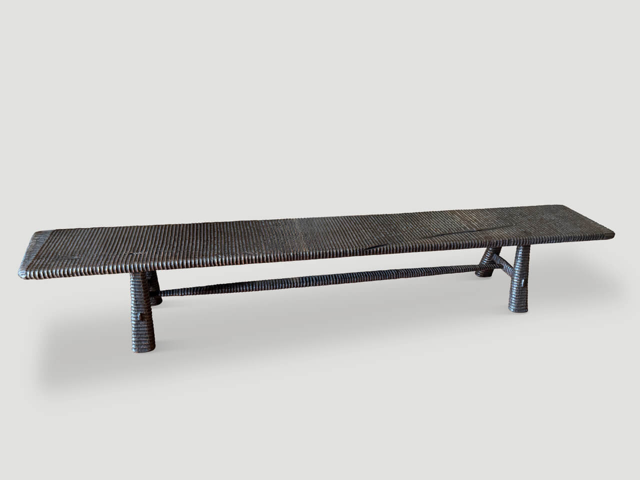 IMPRESSIVE MINIMALIST HAND CARVED TEAK BENCH