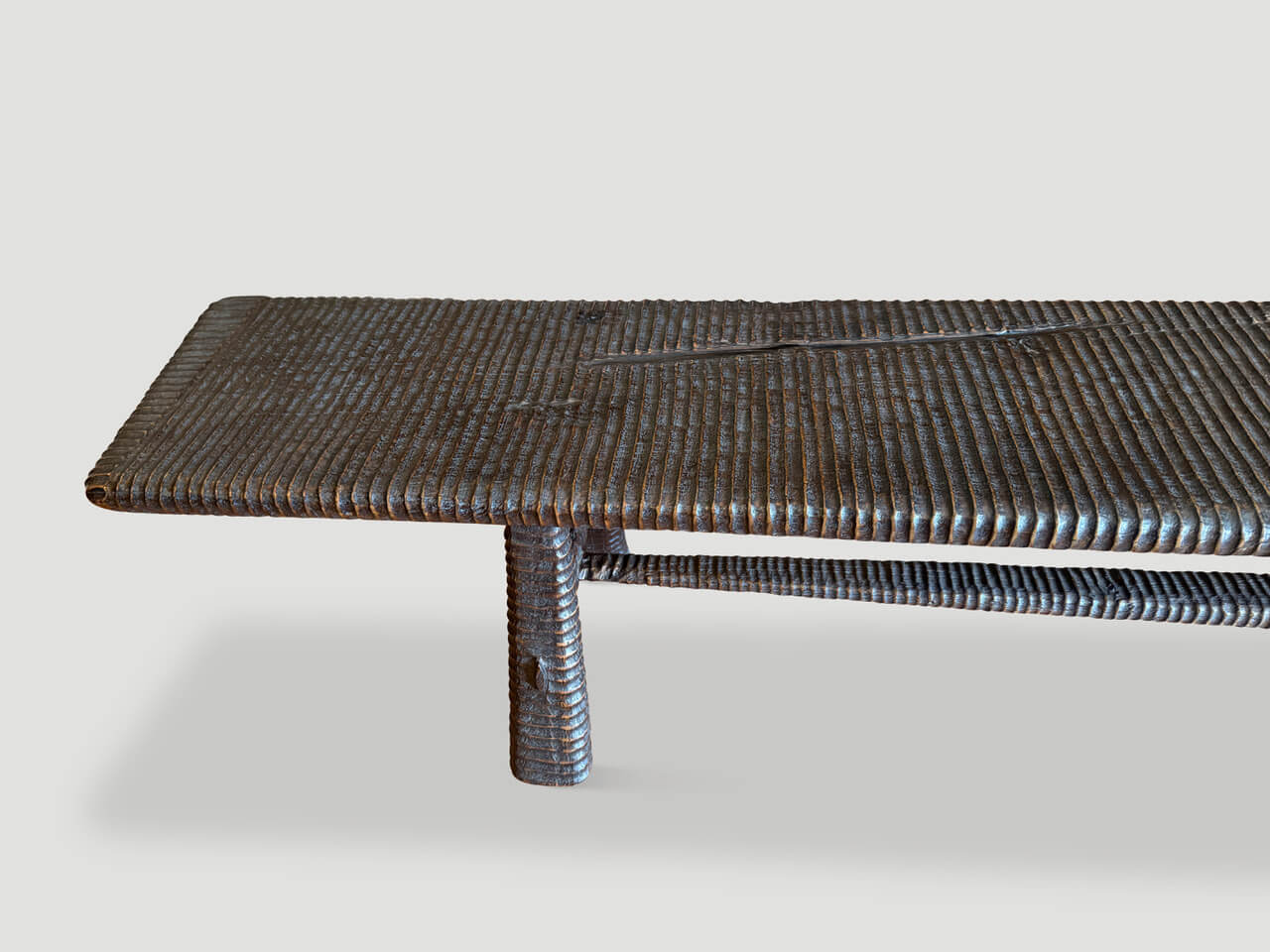 IMPRESSIVE MINIMALIST HAND CARVED TEAK BENCH