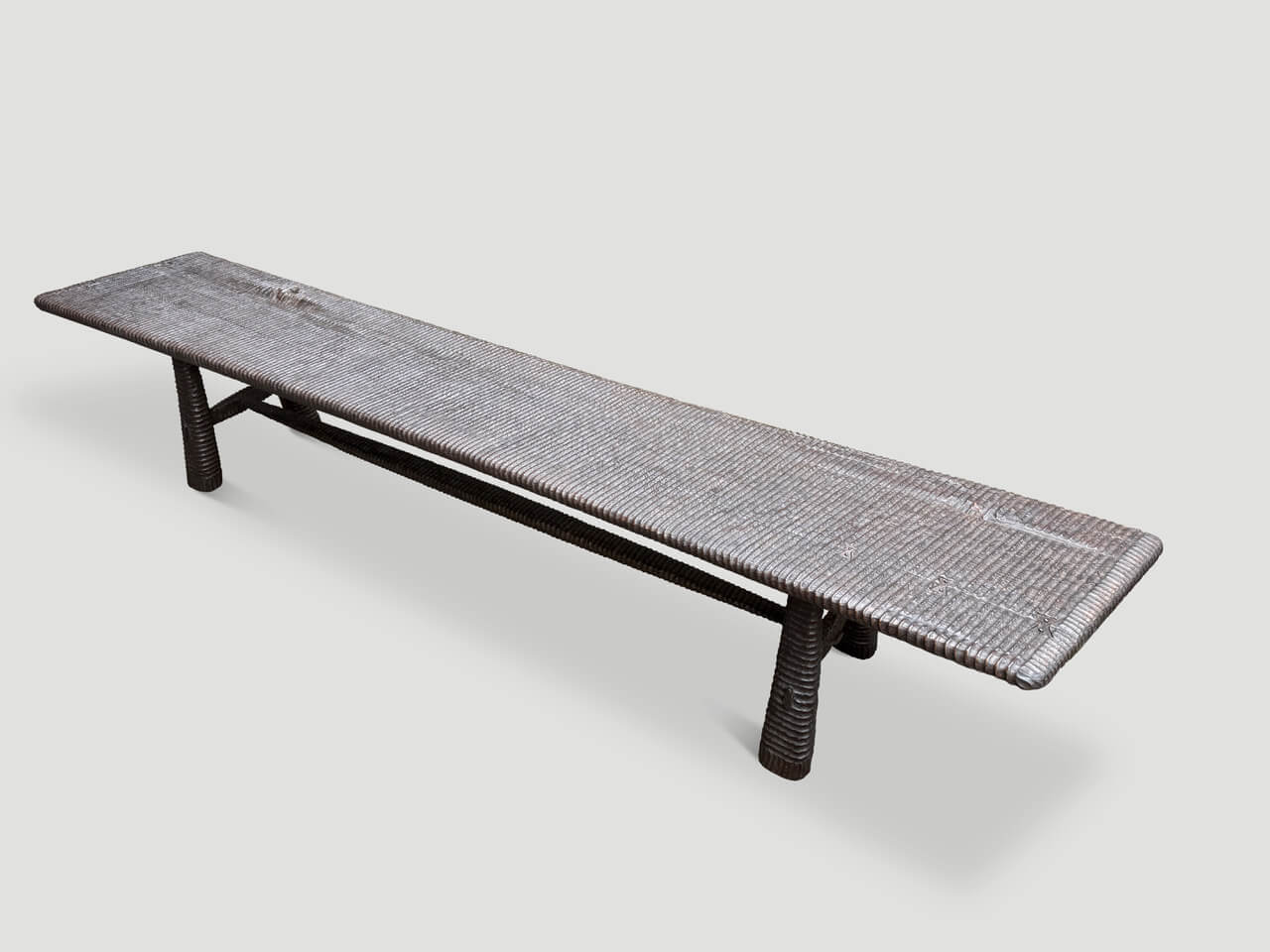 IMPRESSIVE MINIMALIST HAND CARVED TEAK BENCH