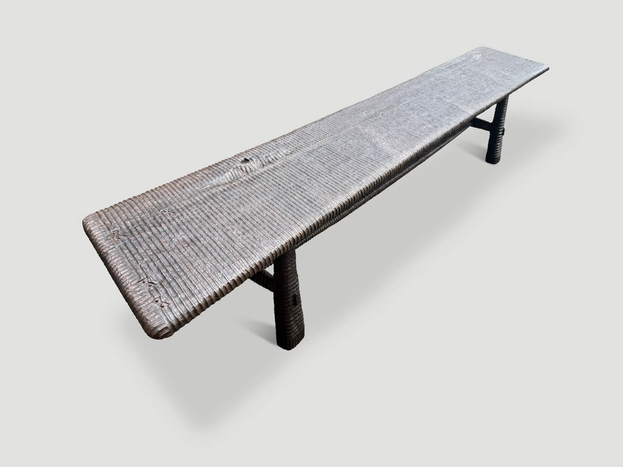 IMPRESSIVE MINIMALIST HAND CARVED TEAK BENCH