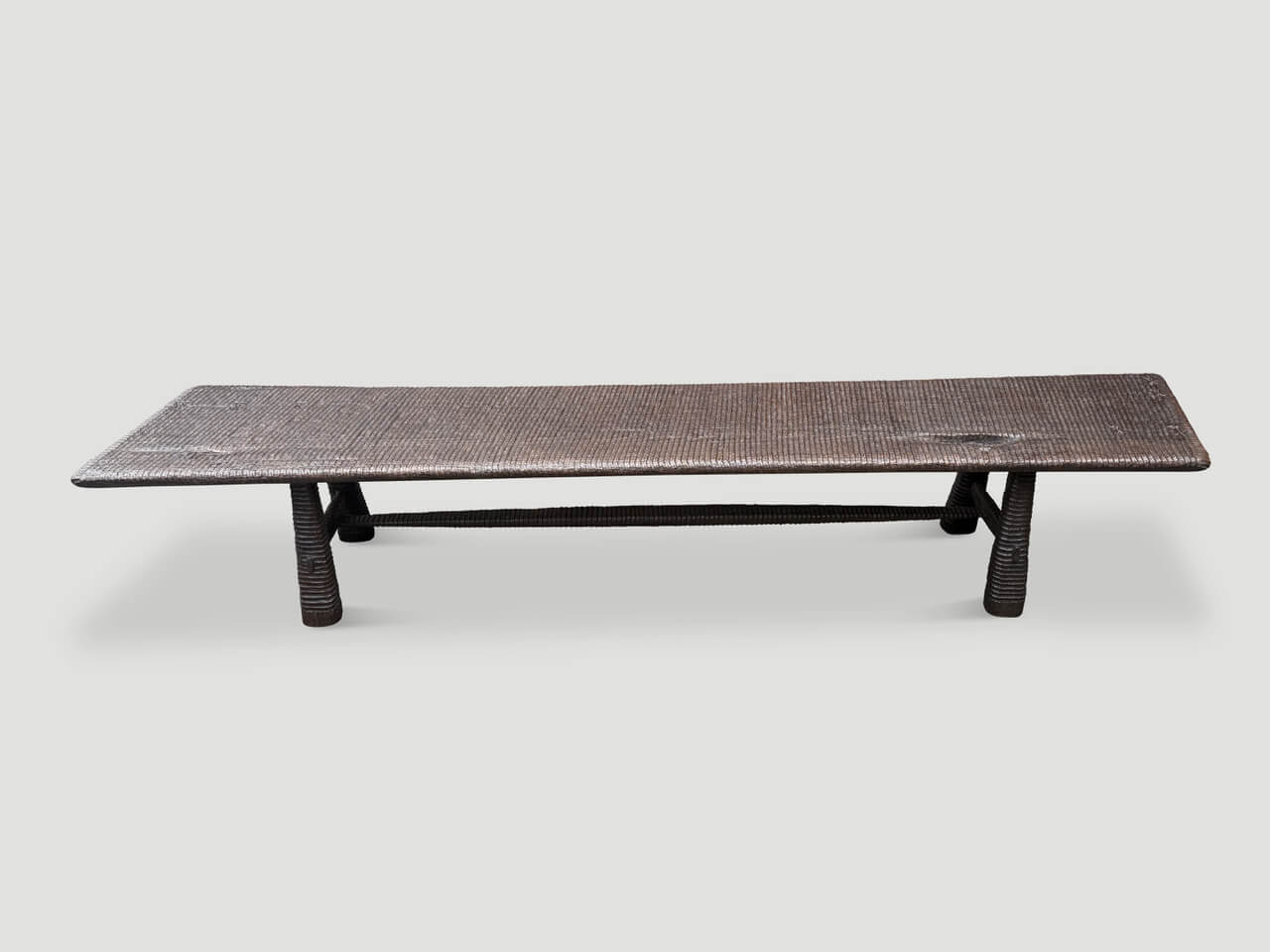 IMPRESSIVE MINIMALIST HAND CARVED TEAK BENCH
