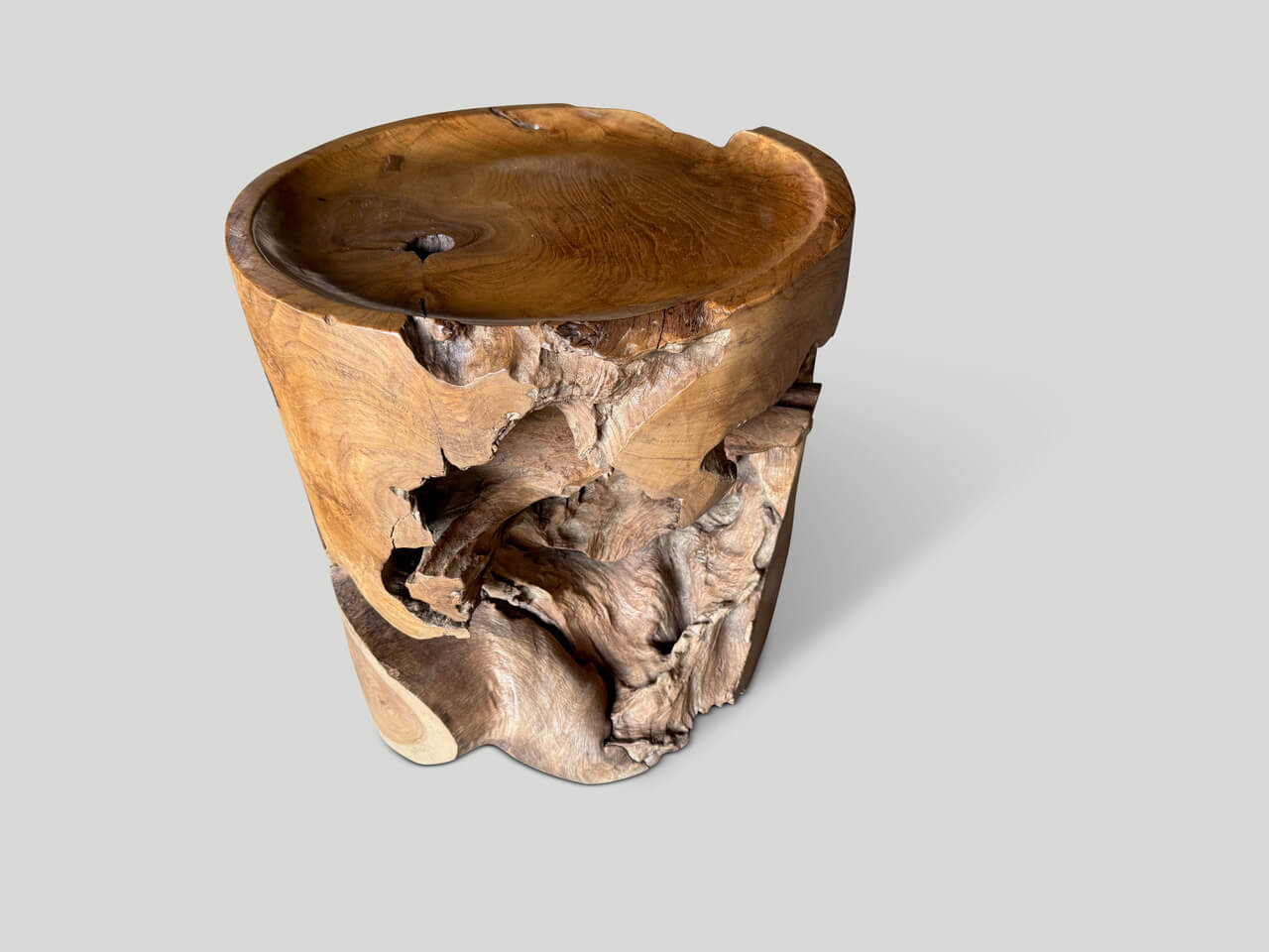 LARGE SCULPTURAL TEAK TRAY STYLE SIDE TABLE