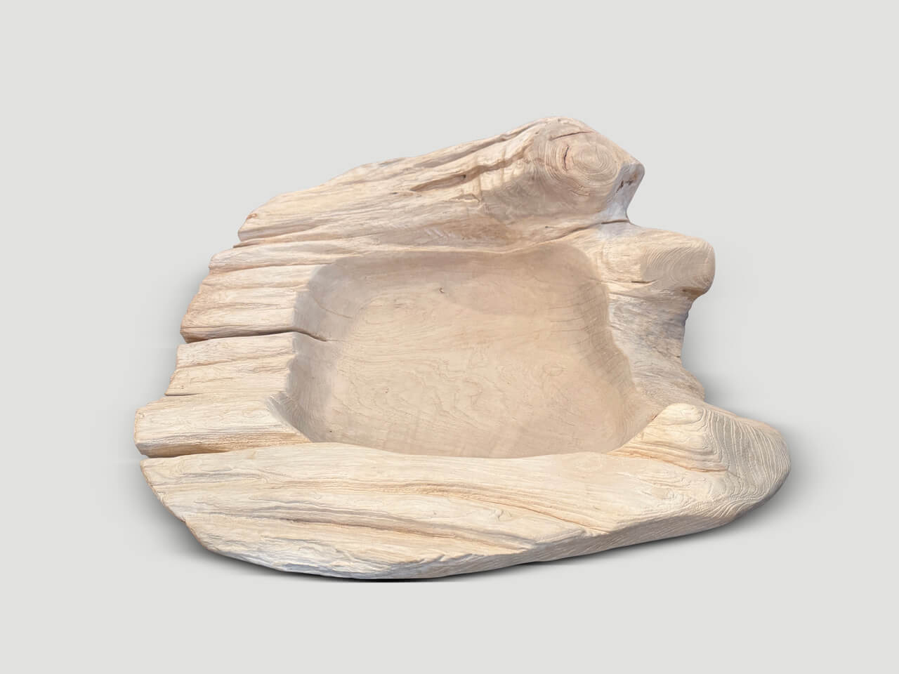 OVER SIZED BLEACHED SCULPTURAL TEAK VESSEL