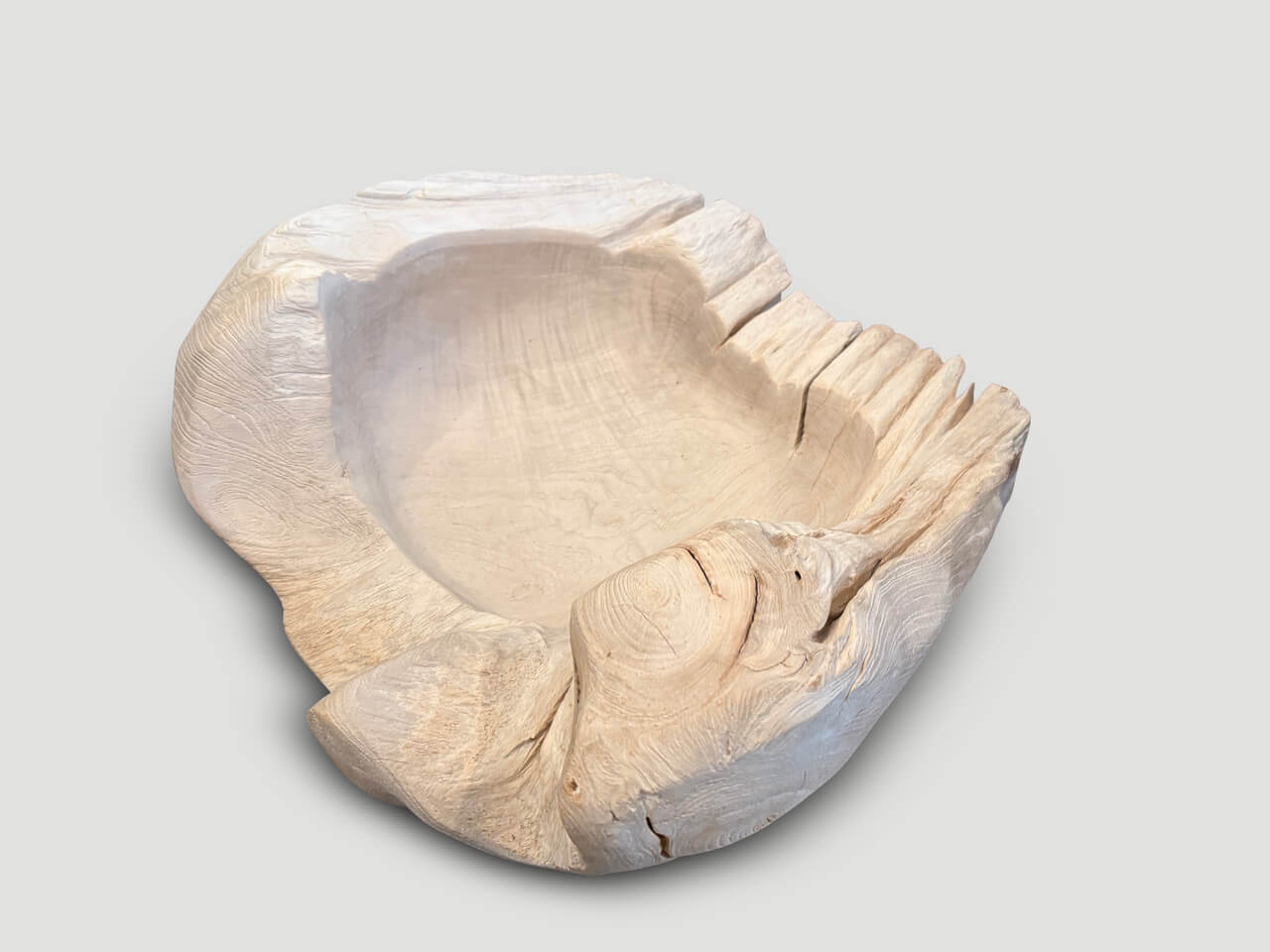 OVER SIZED BLEACHED SCULPTURAL TEAK VESSEL