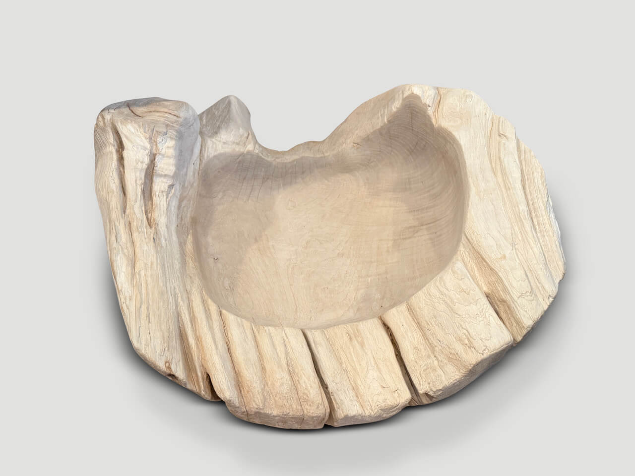 OVER SIZED BLEACHED SCULPTURAL TEAK VESSEL