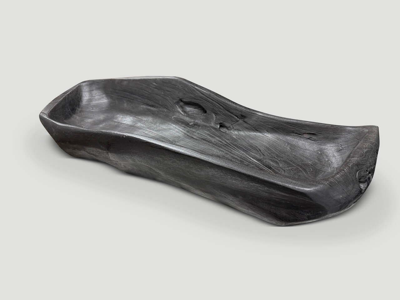 SCULPTURAL CHARRED TEAK VESSEL