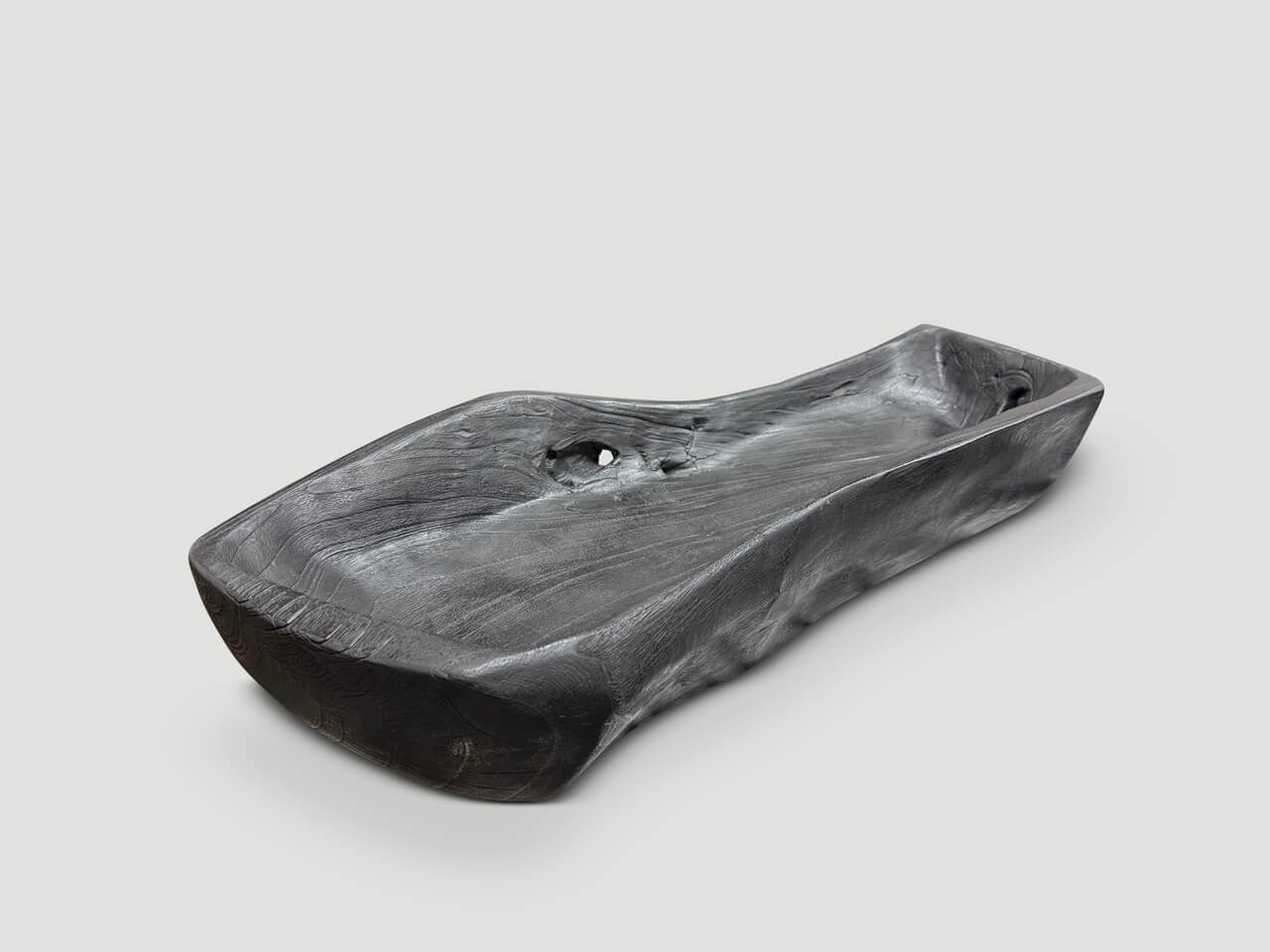 SCULPTURAL CHARRED TEAK VESSEL