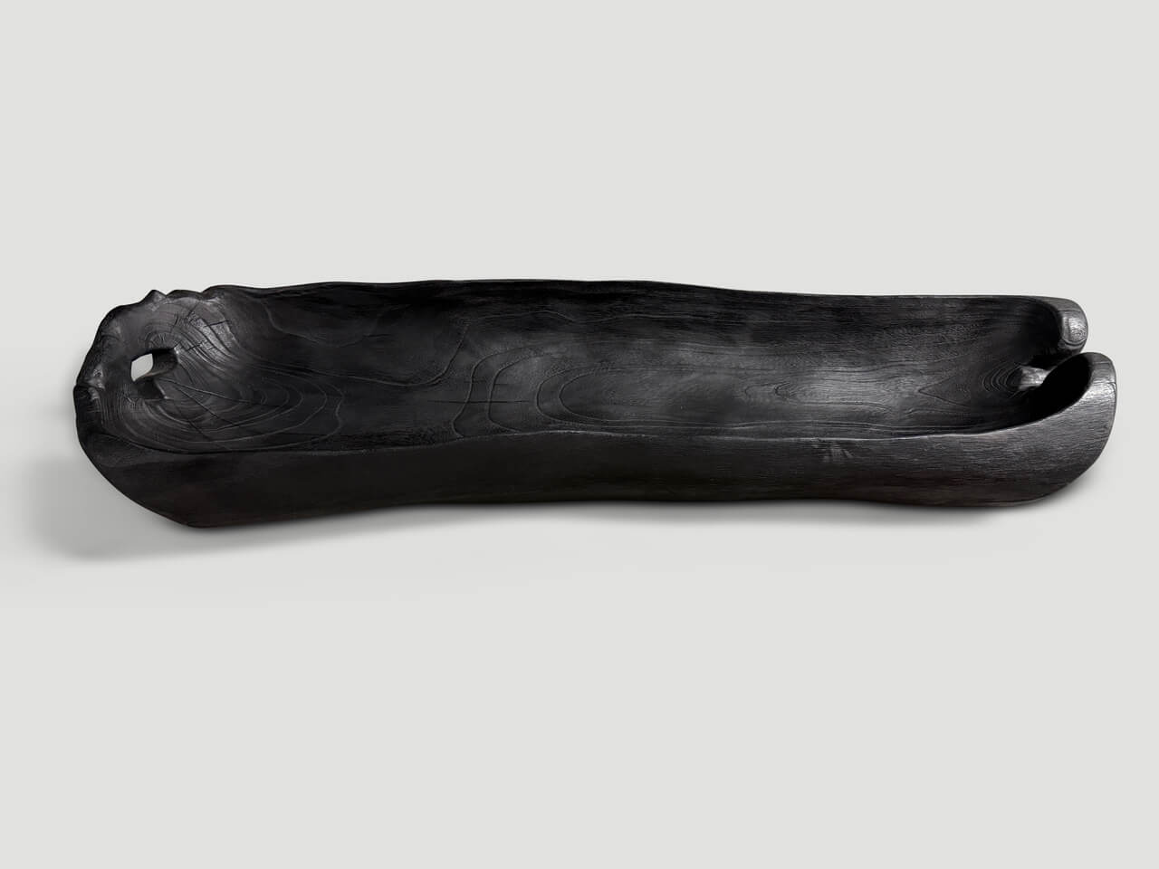 sculptural charred teak wood vessel