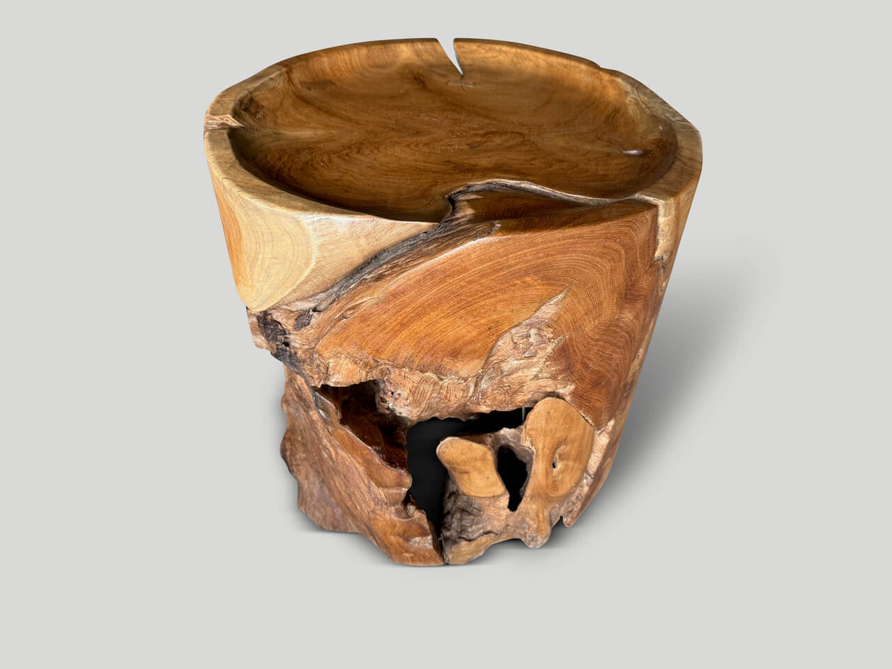 LARGE SCULPTURAL TEAK TRAY STYLE SIDE TABLE