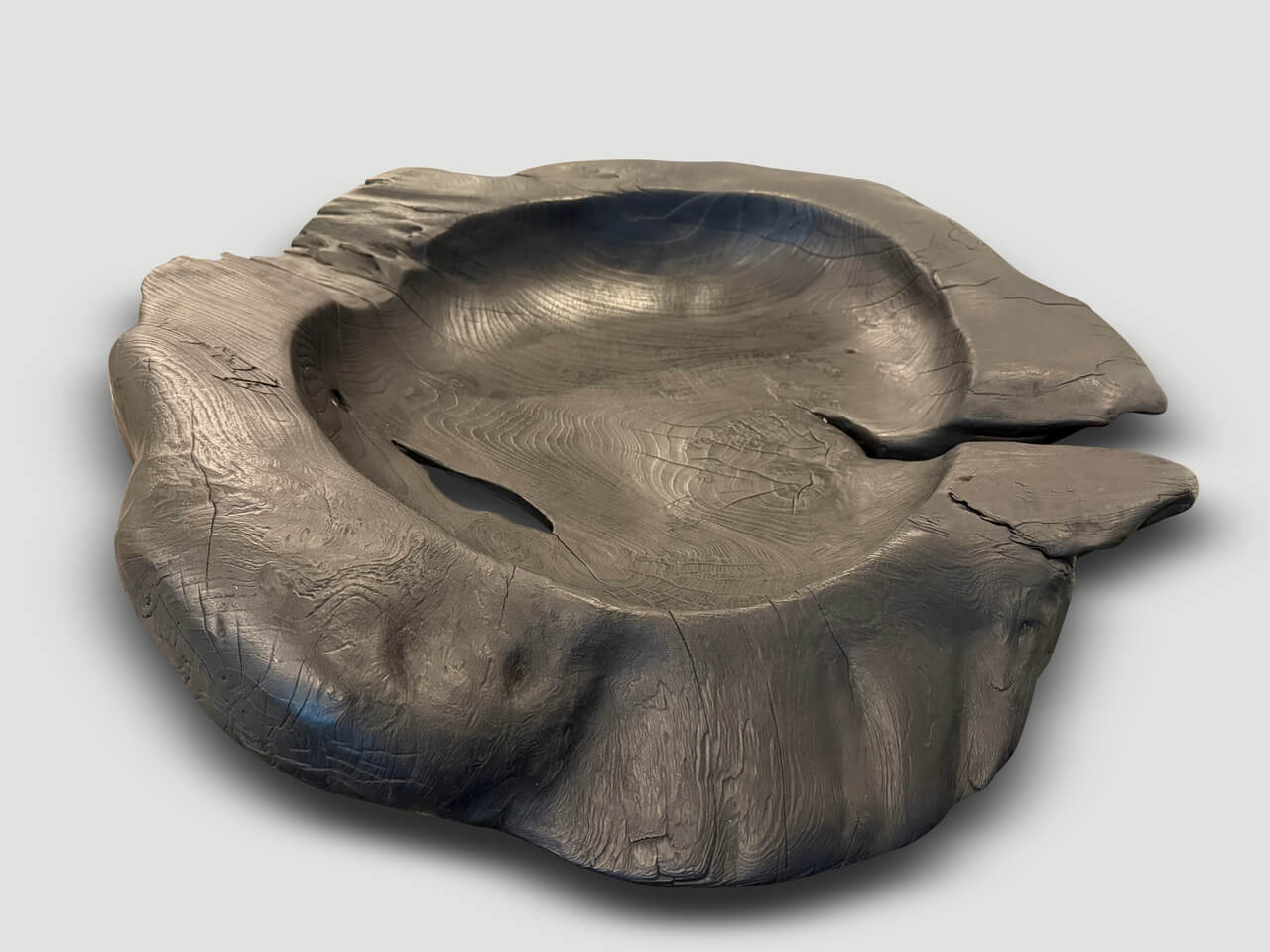 OVER SIZED CHARRED SCULPTURAL TEAK VESSEL