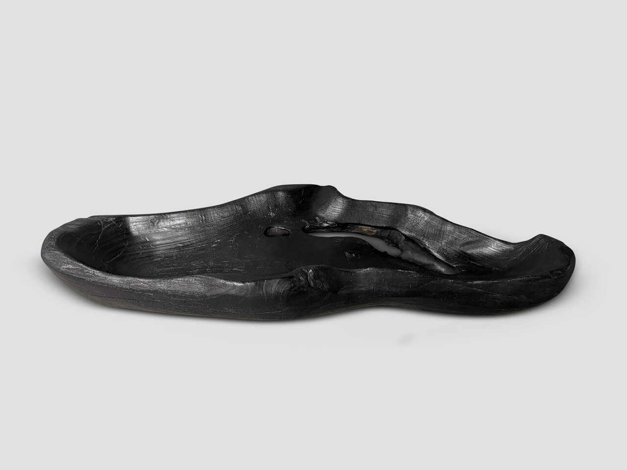 SCULPTURAL CHARRED TEAK WOOD VESSEL