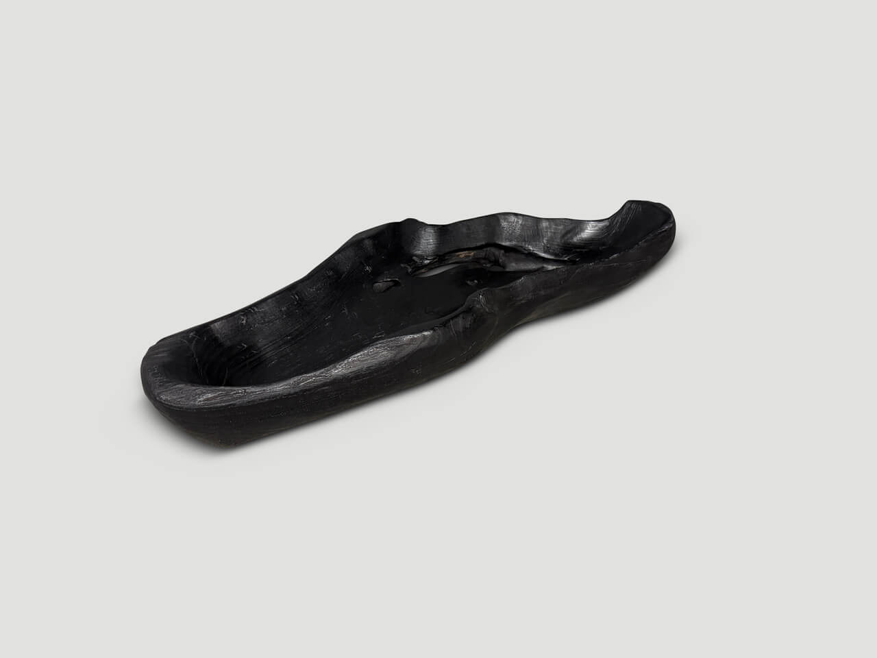 SCULPTURAL CHARRED TEAK WOOD VESSEL