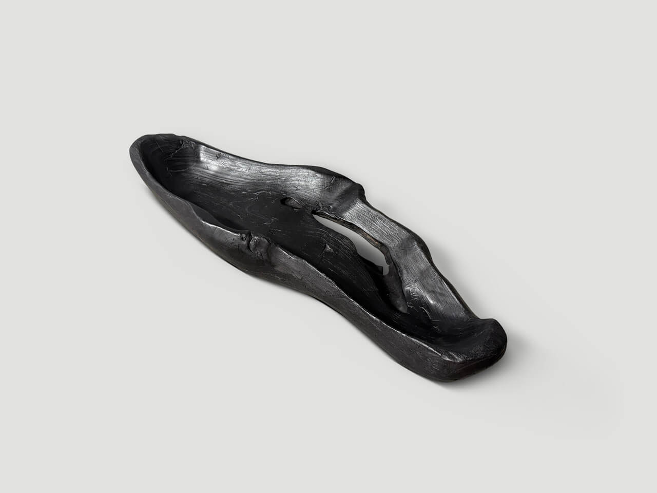 SCULPTURAL CHARRED TEAK WOOD VESSEL