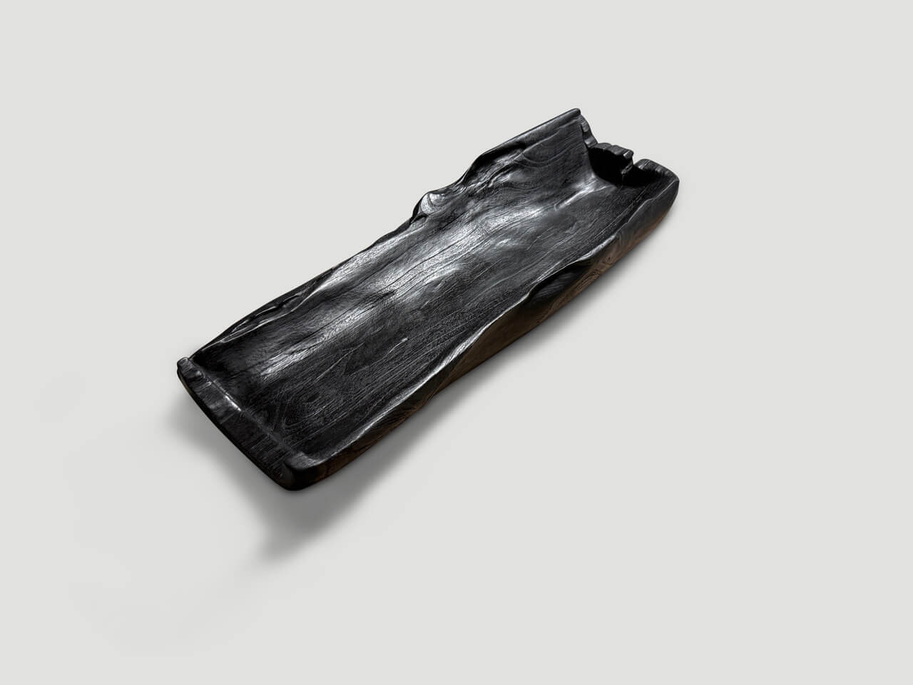 sculptural charred teak wood vessel