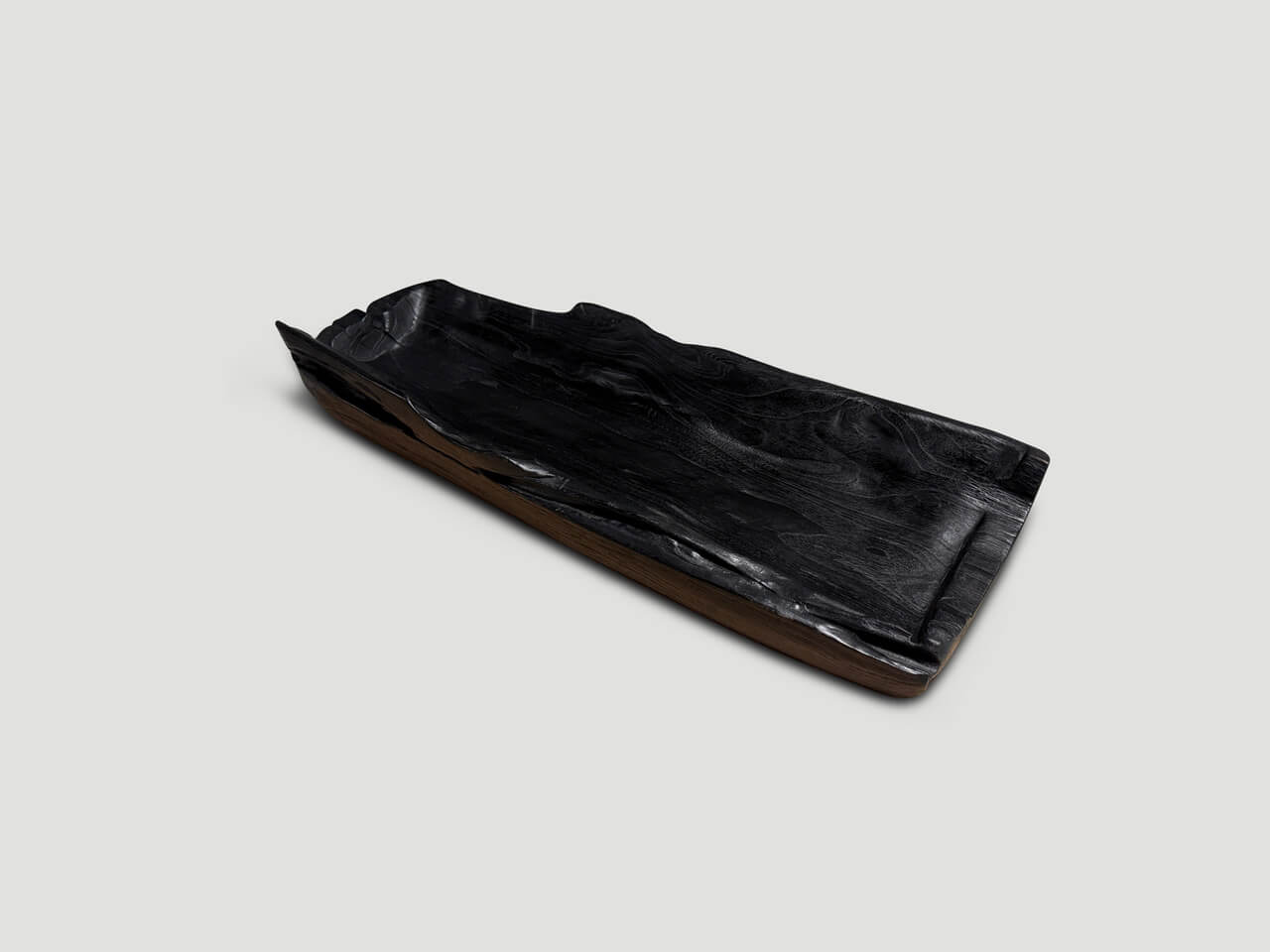 sculptural charred teak wood vessel