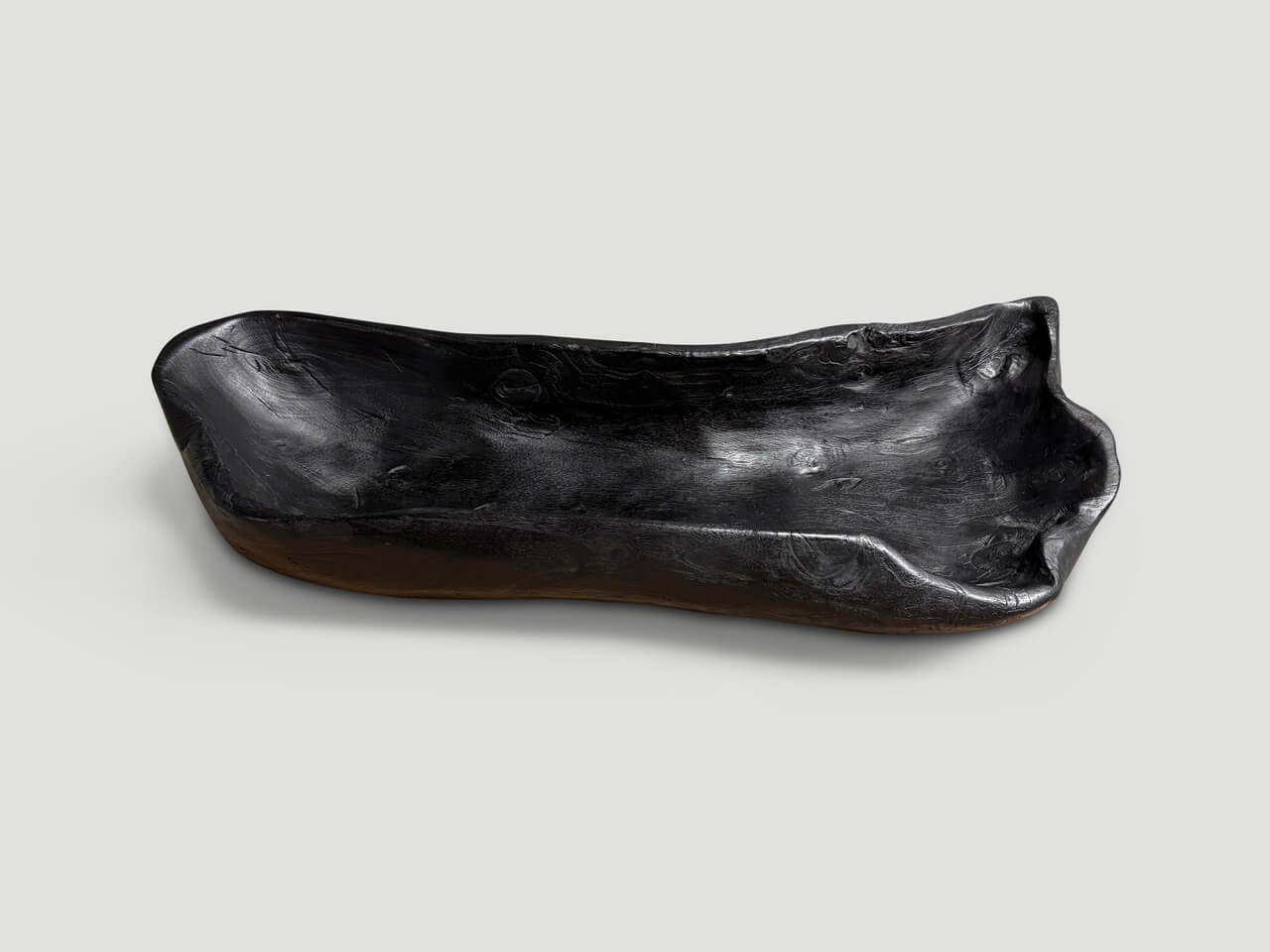 sculptural charred teak wood vessel