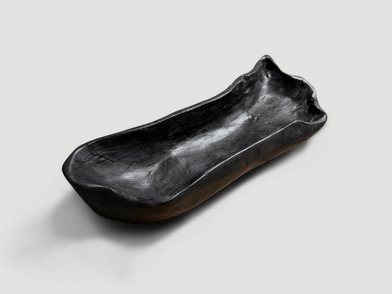 sculptural charred teak wood vessel