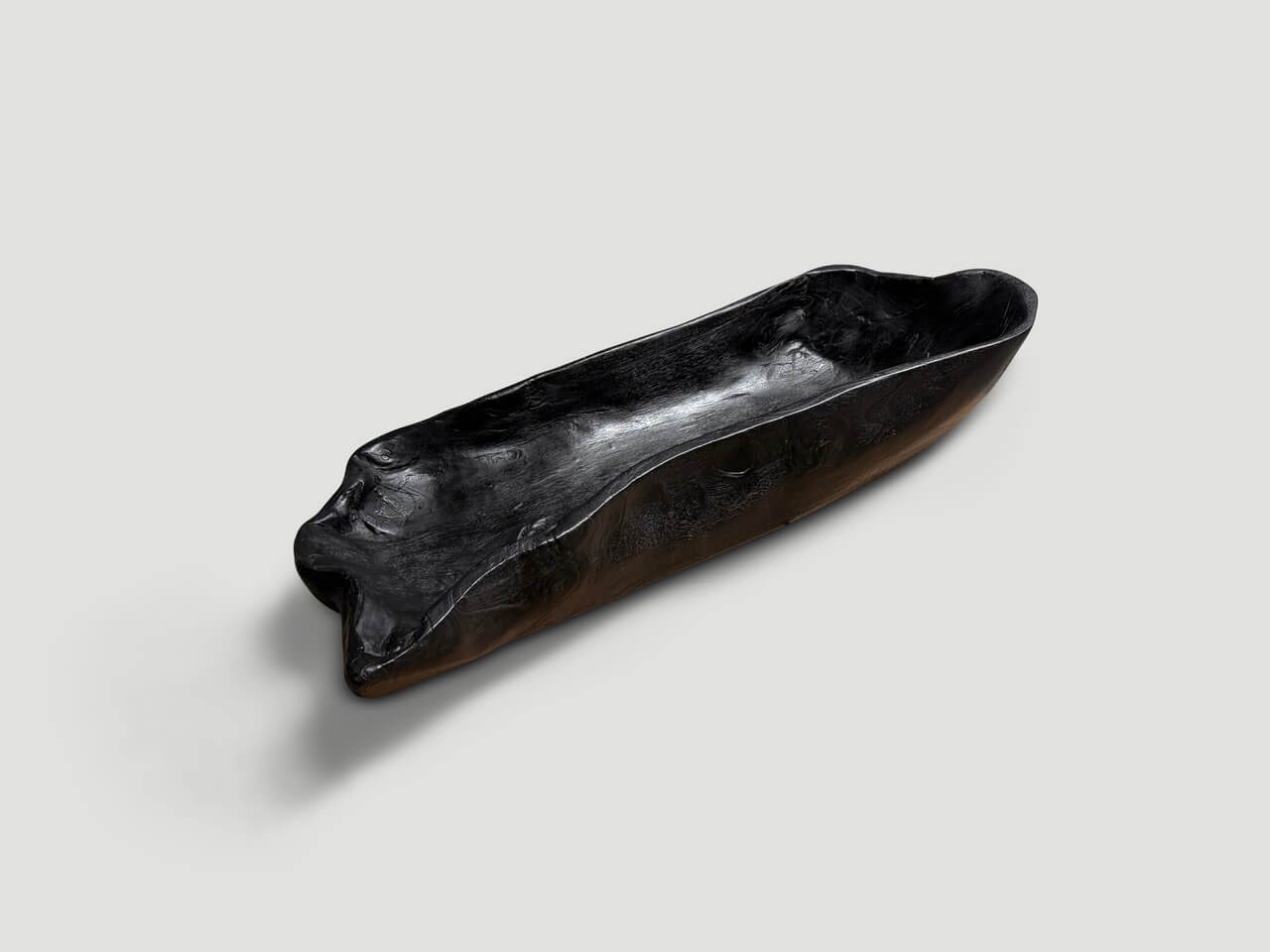 sculptural charred teak wood vessel