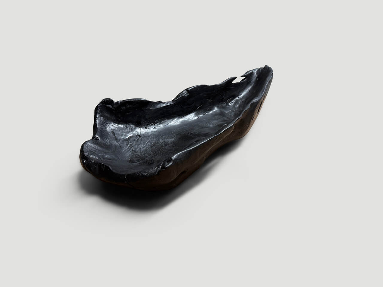 sculptural charred teak wood vessel