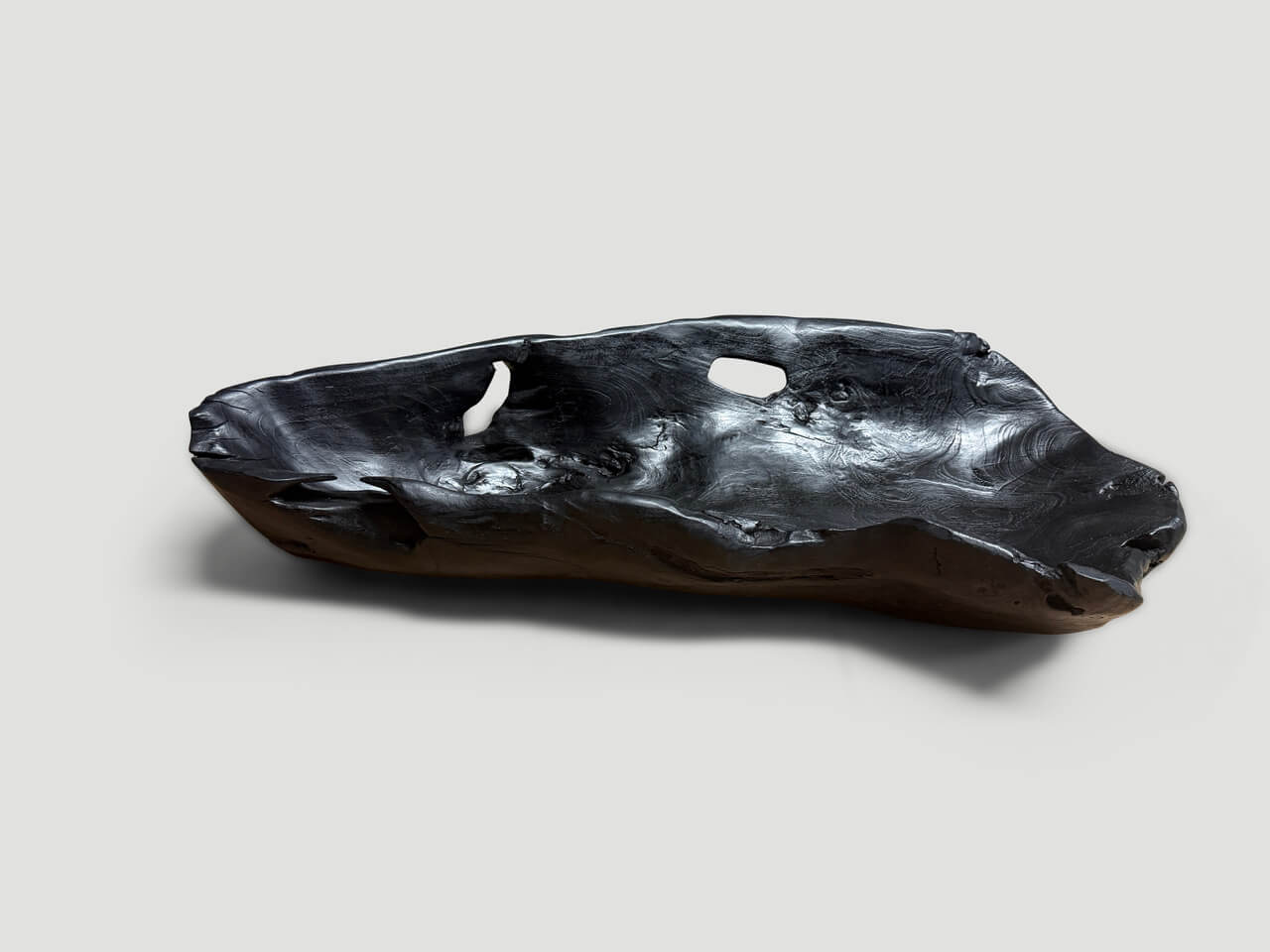 sculptural charred teak wood vessel