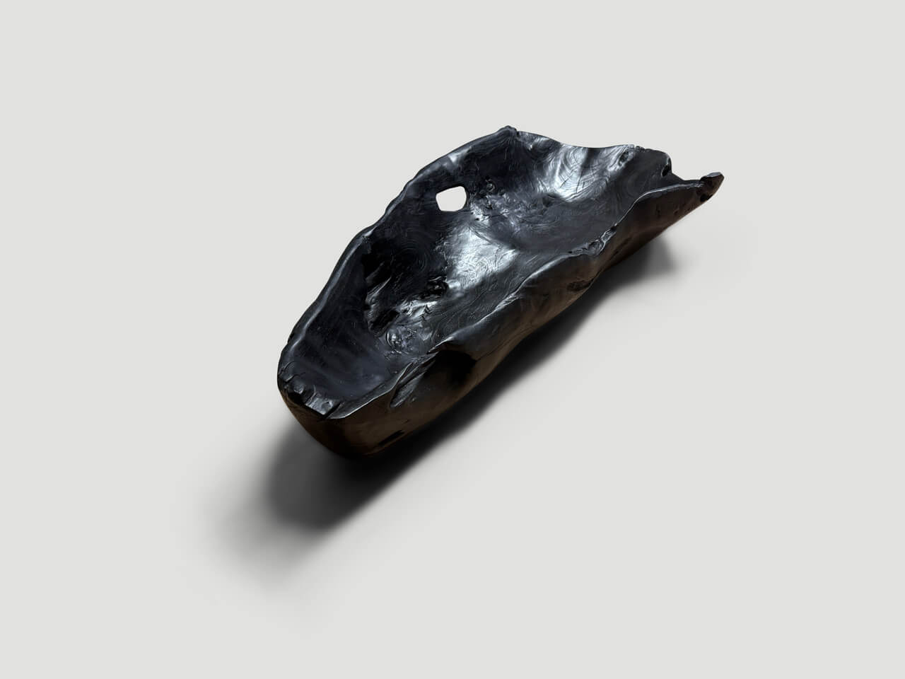 sculptural charred teak wood vessel