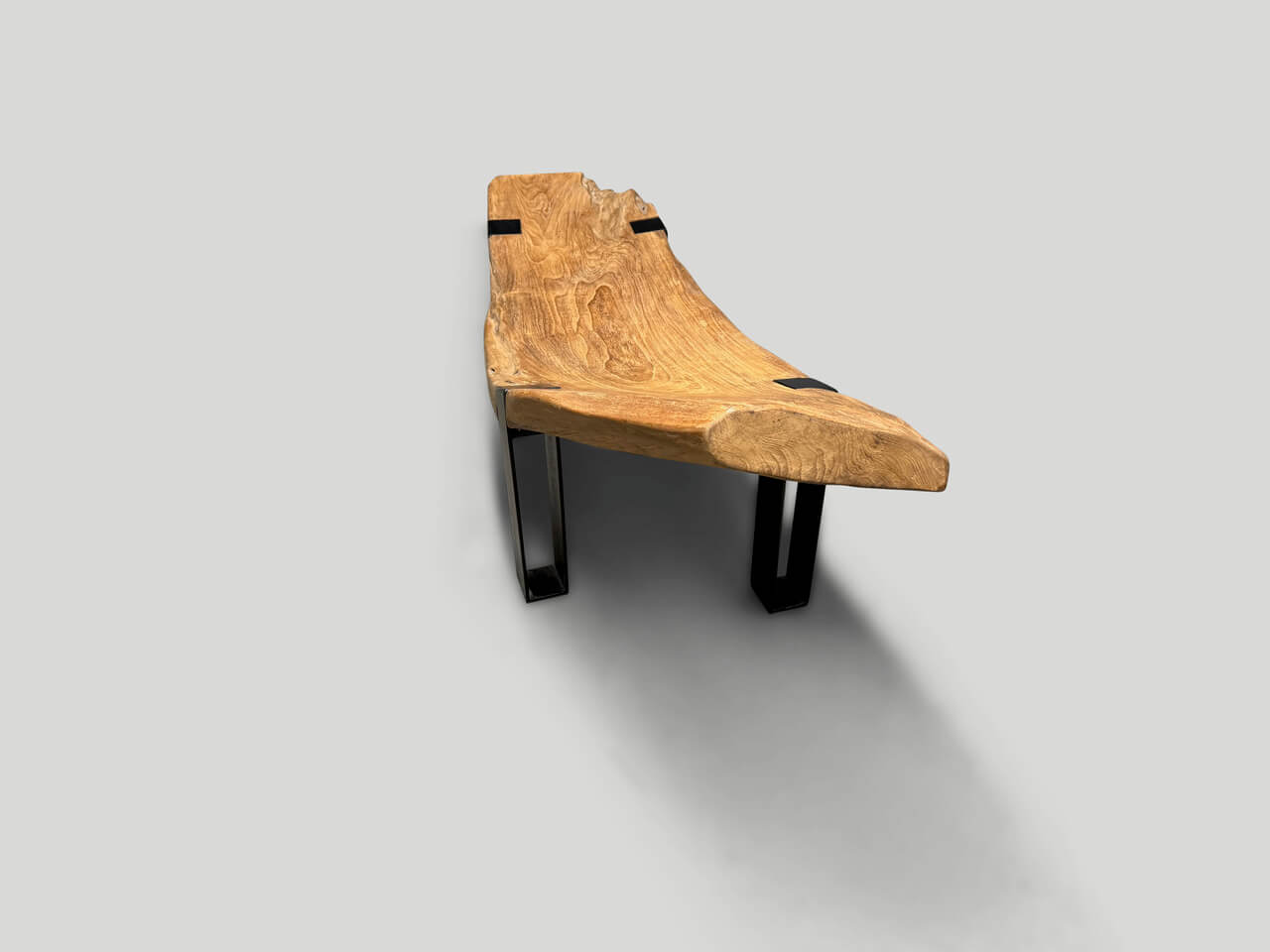 TEAK WOOD AND METAL CHAISE OR BENCH