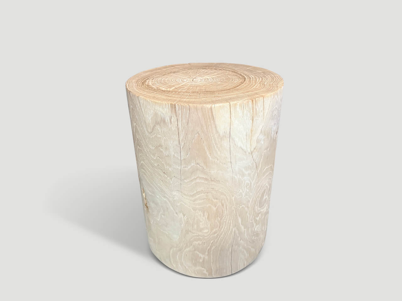 cylinder bleached teak wood stool