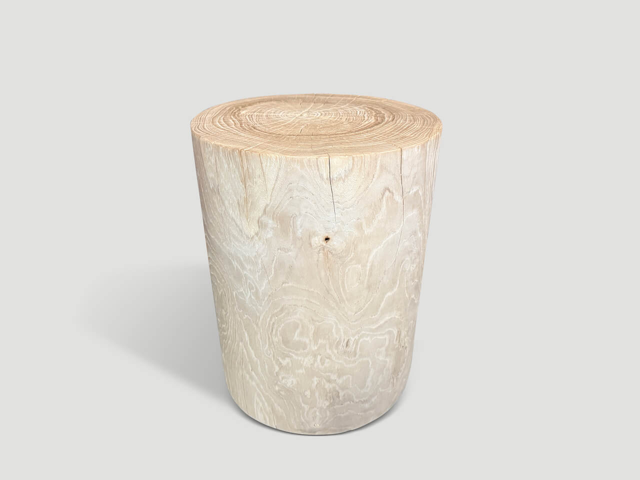 cylinder bleached teak wood stool