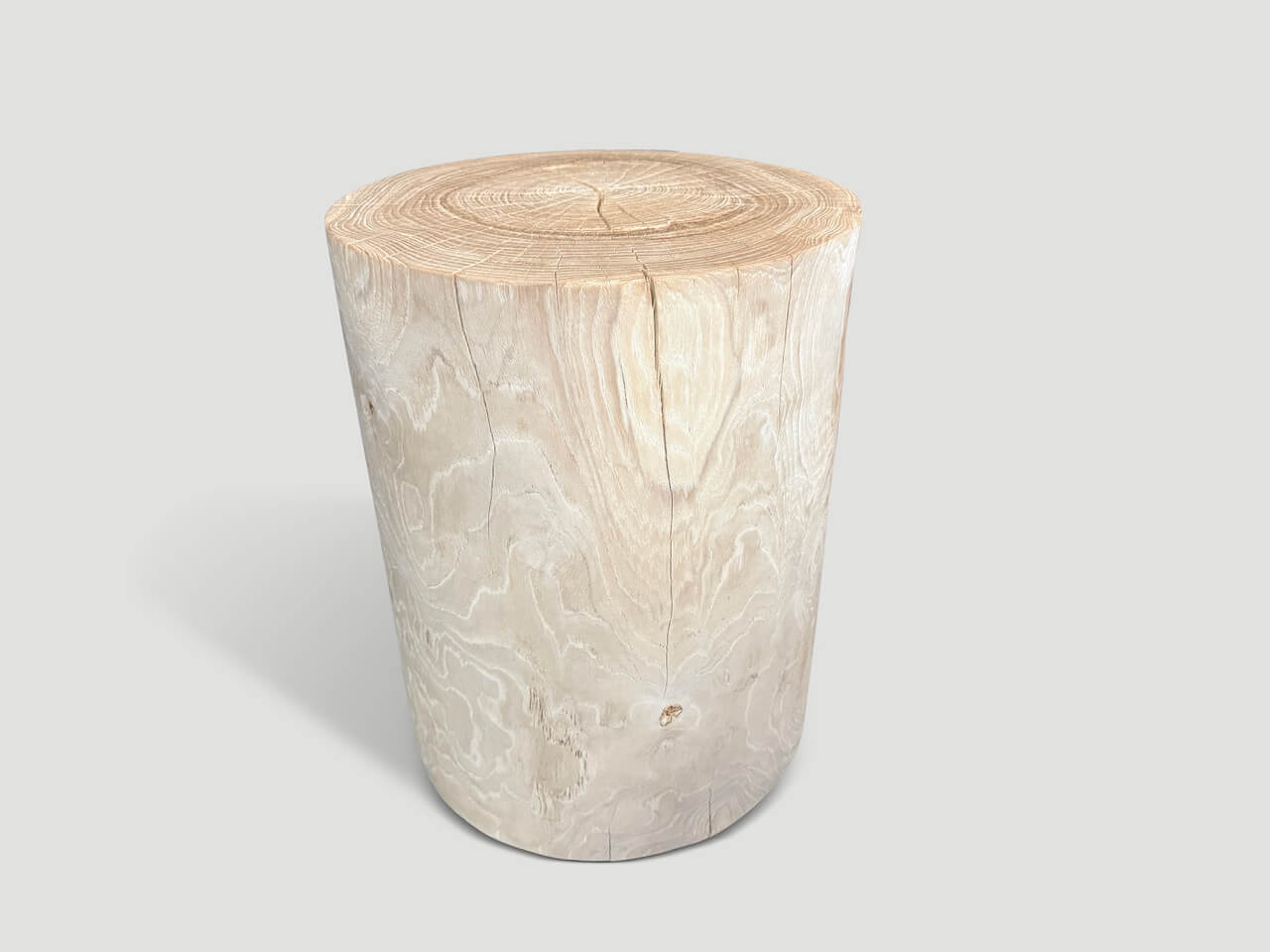 cylinder bleached teak wood stool