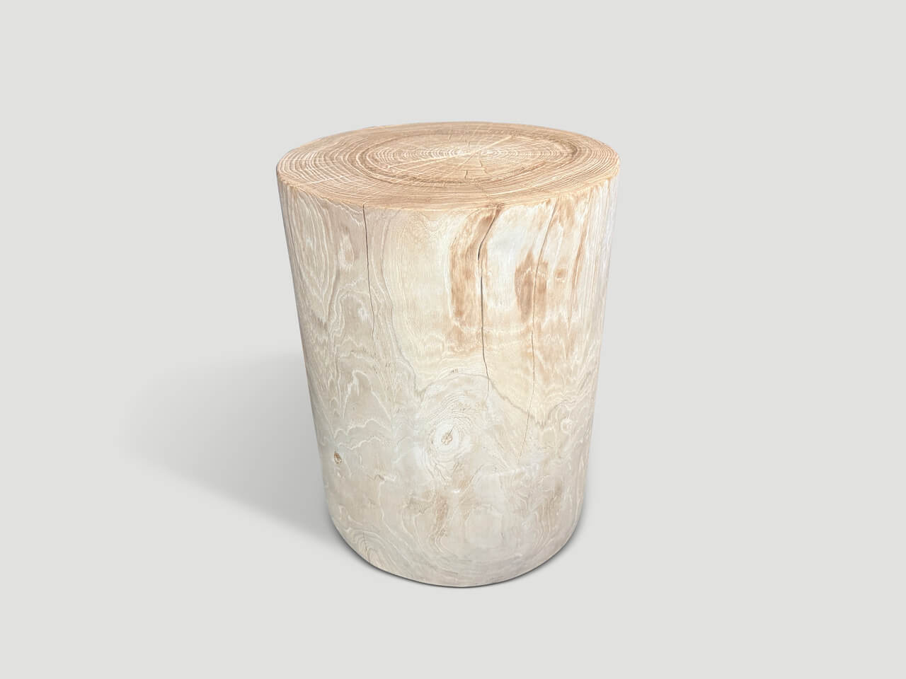 cylinder bleached teak wood stool