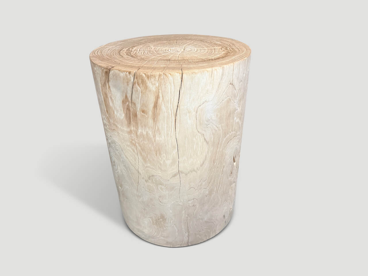 cylinder bleached teak wood stool