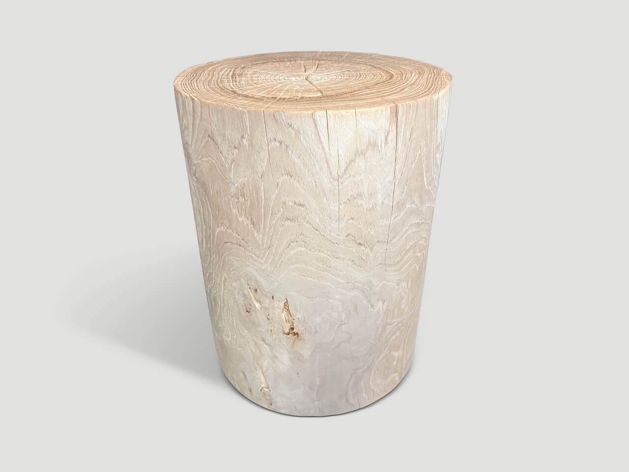 cylinder bleached teak wood stool