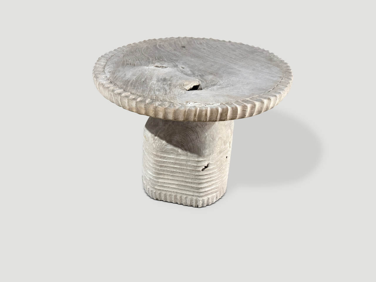 SCULPTURAL HAND CARVED BLEACHED TEAK WOOD SIDE TABLE