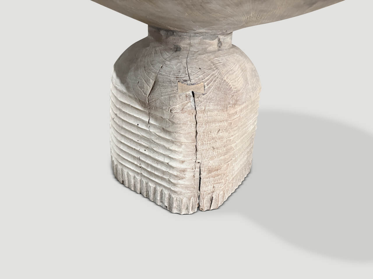 SCULPTURAL HAND CARVED BLEACHED TEAK WOOD SIDE TABLE