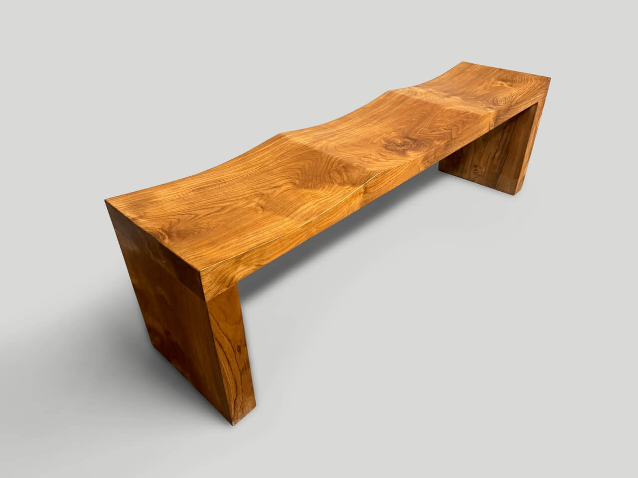 MODERN ORGANIC TEAK WAVE BENCH