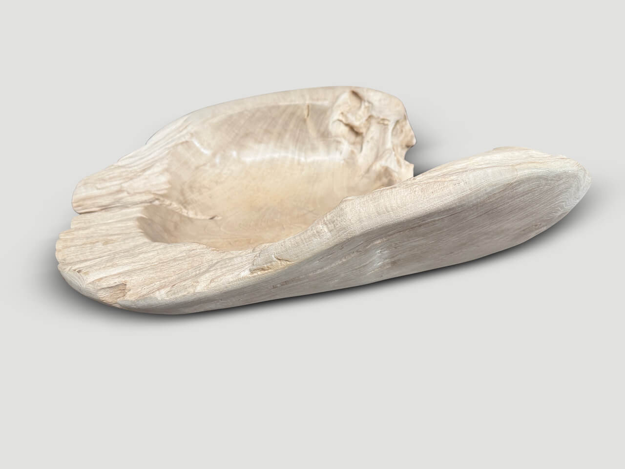 OVER SIZED BLEACHED SCULPTURAL TEAK VESSEL