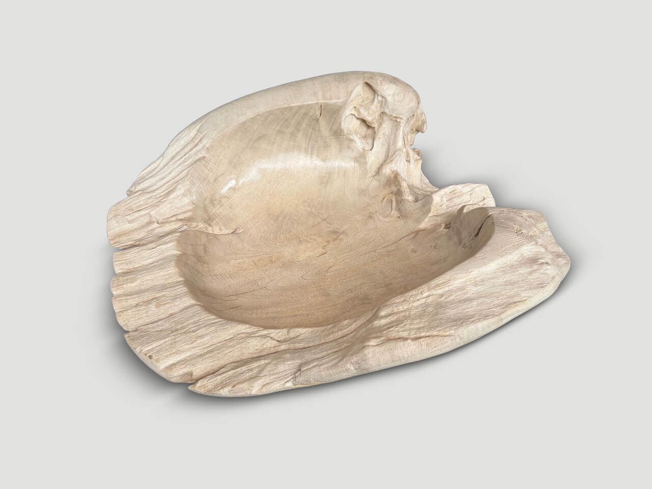OVER SIZED BLEACHED SCULPTURAL TEAK VESSEL