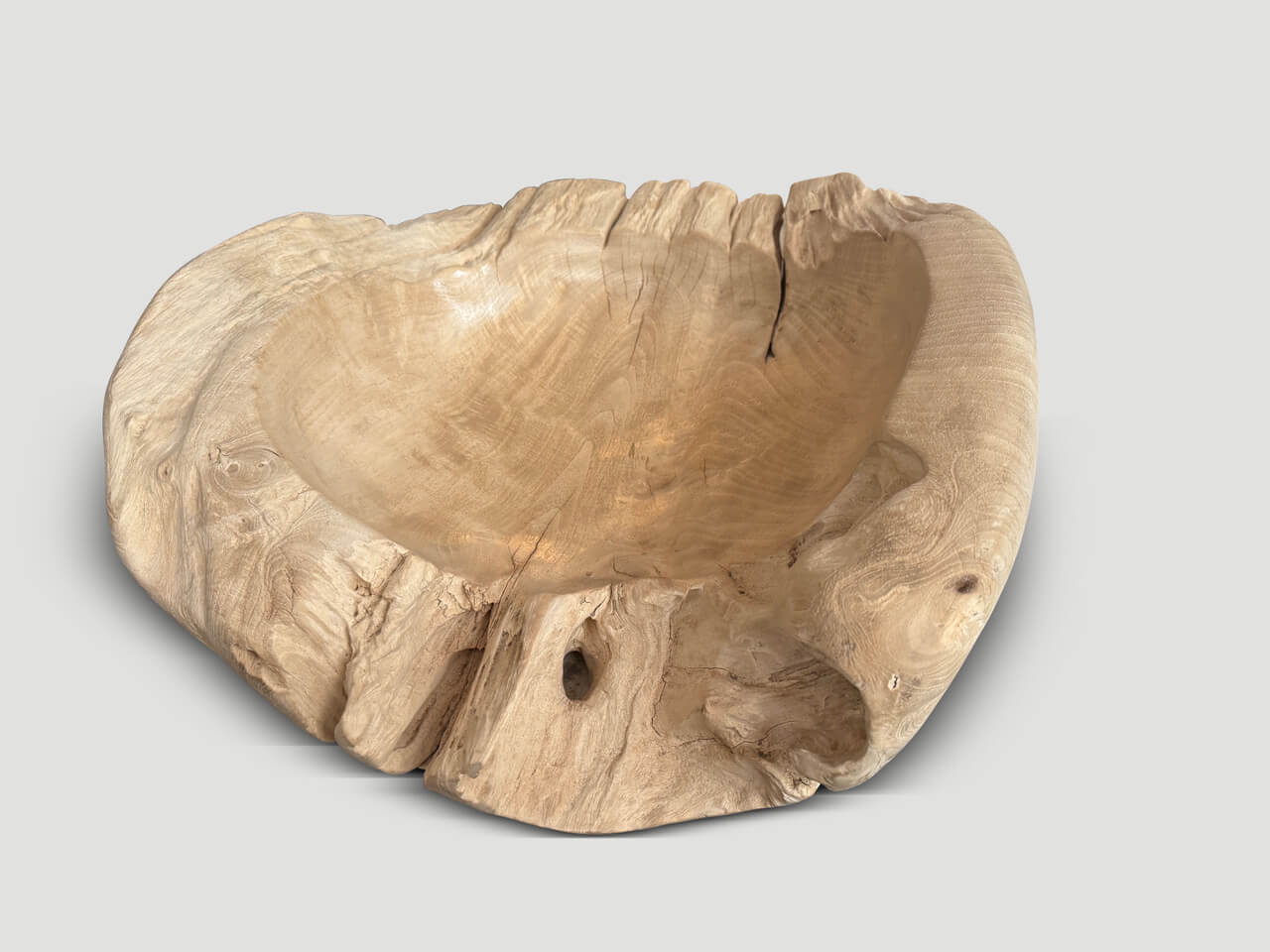 OVER SIZED BLEACHED SCULPTURAL TEAK VESSEL