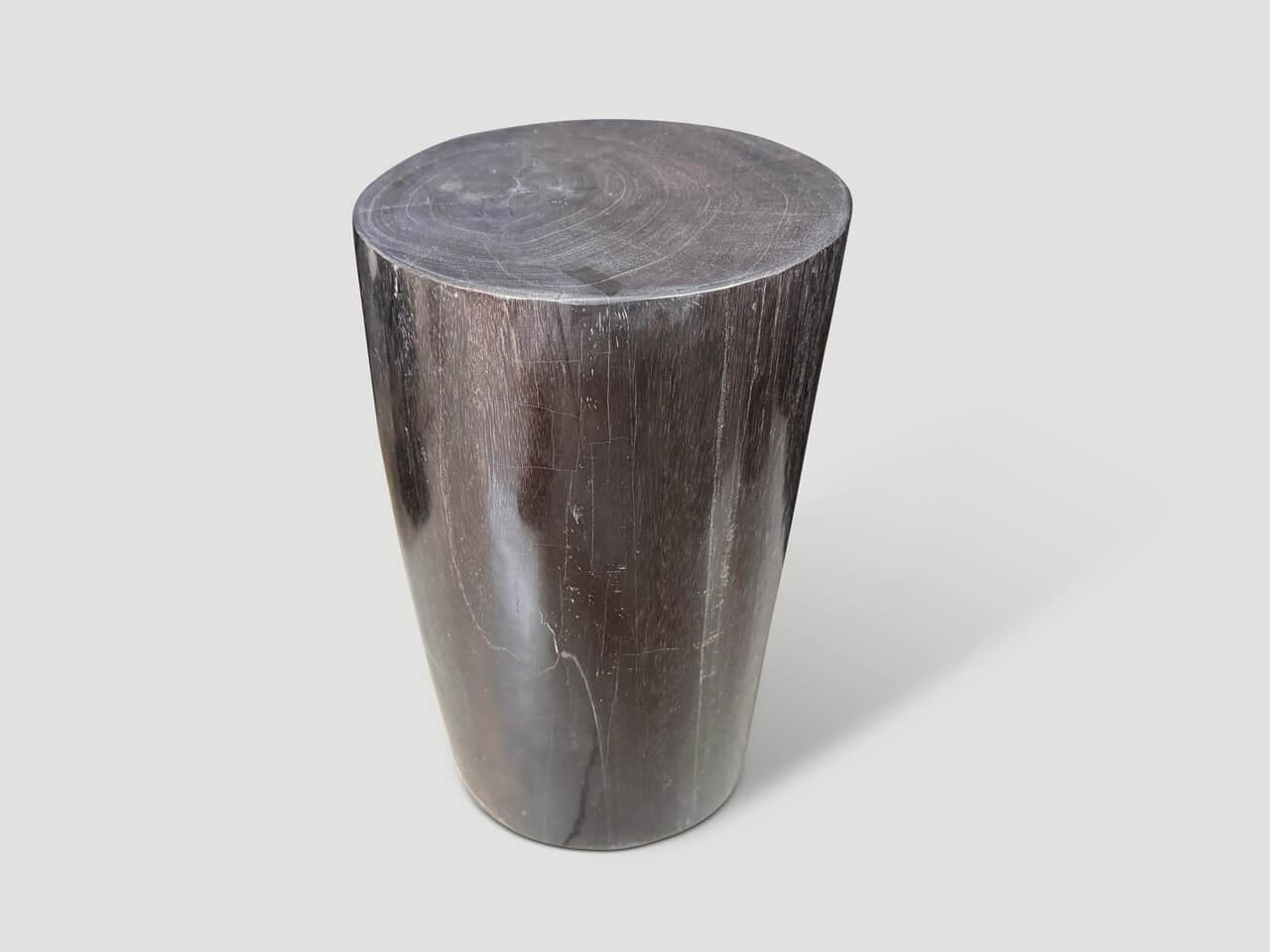 MINIMALIST MODERN ORGANIC PETRIFIED WOOD SIDE TABLE.